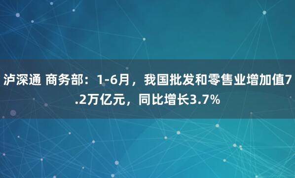 泸深通 商务部：1-6月，我国批发和零售业增加值7.2万亿元，同比增长3.7%